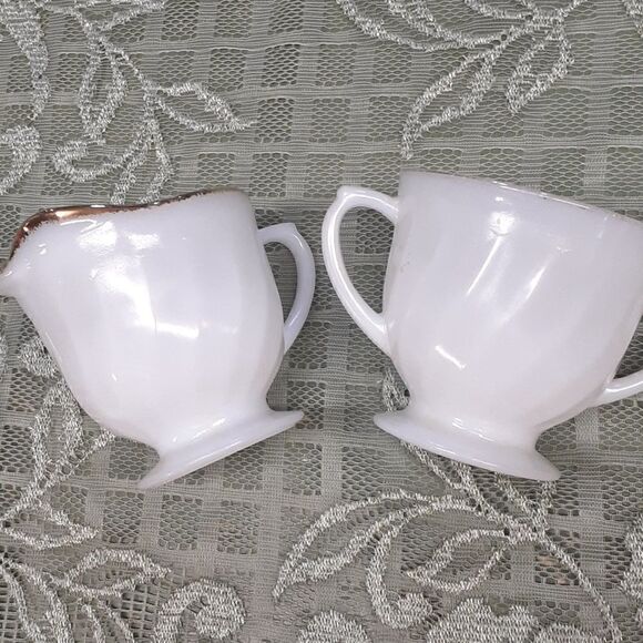 Anchor Hocking Vintage Fire King Suburbia Swirl  Cream & Sugar Bowl gold trim - Picture 12 of 15
